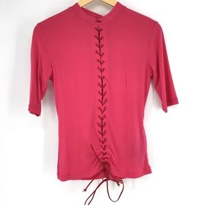 Unravel Fuchsia Lace-Up Rashguard-Style Top NWT